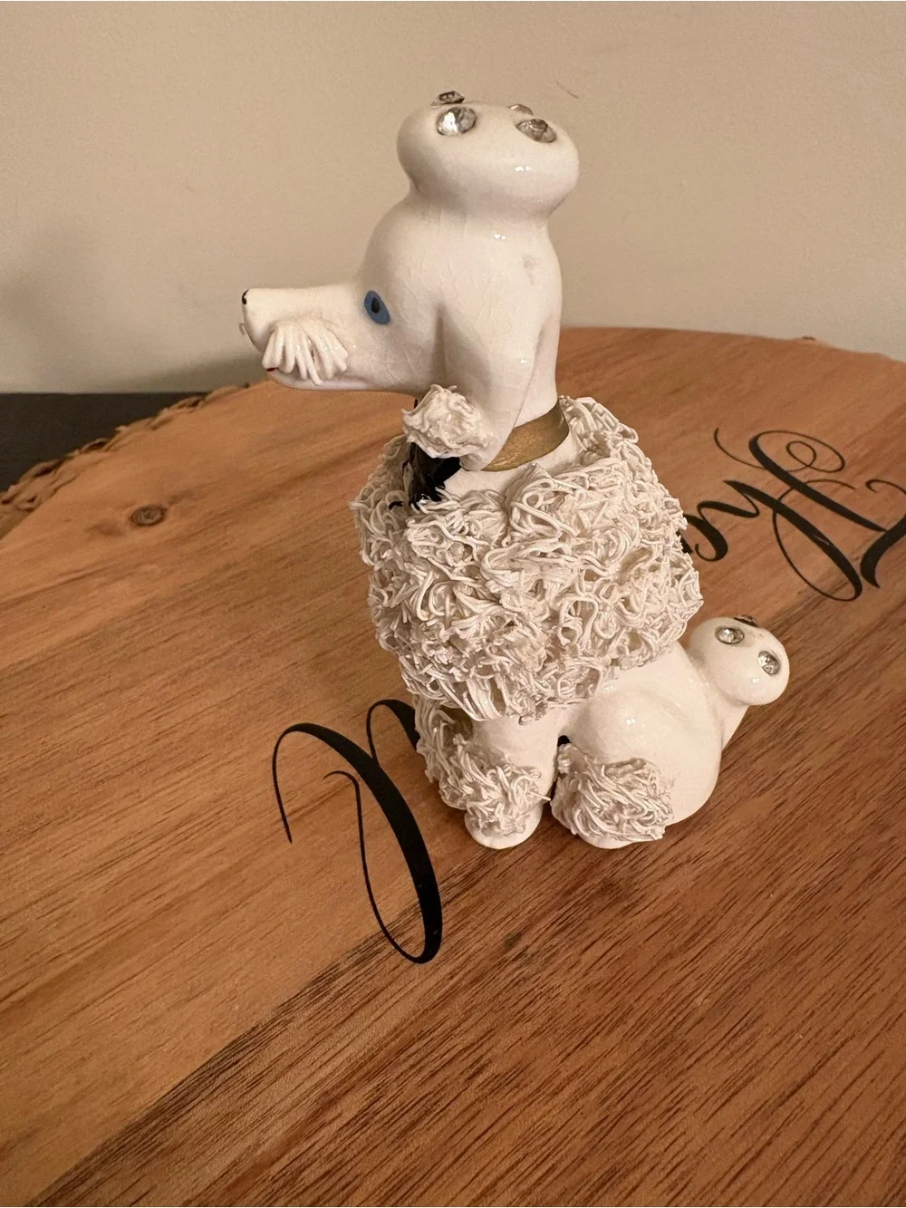 White Ceramic Poodle Figurine with Black Bow Accent Spaghetti 50’s
